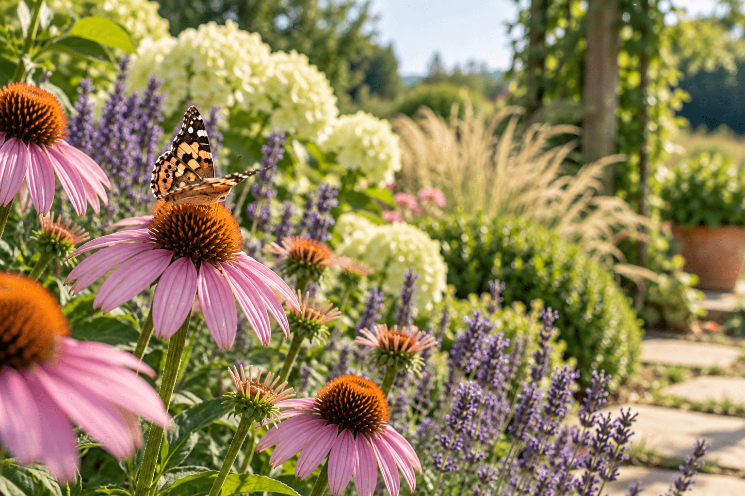 Календар на градинаря 10 a bright sunlit close up garden scene with a shal