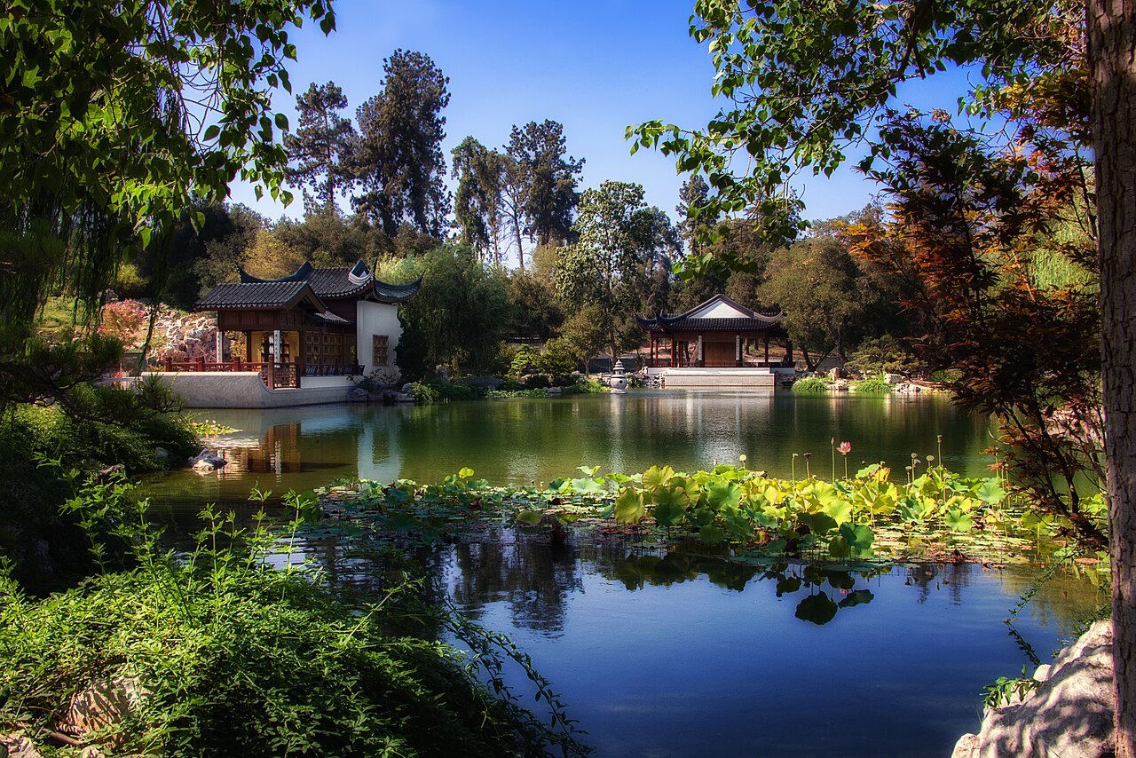 chinese-garden-huntington Китайска градина с езеро, павилиони и отражения в Huntington