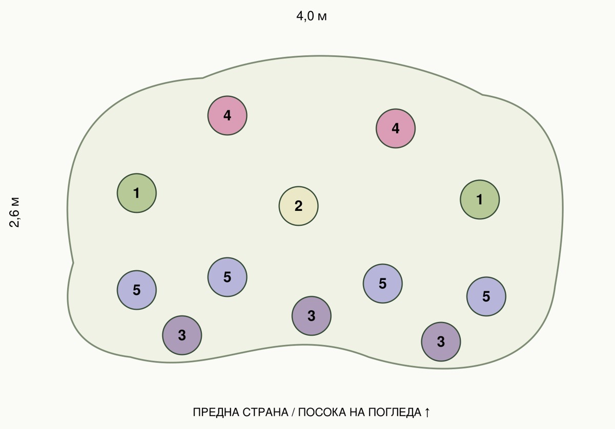 Схема 1 за засаждане на комплект Цветна полусянка